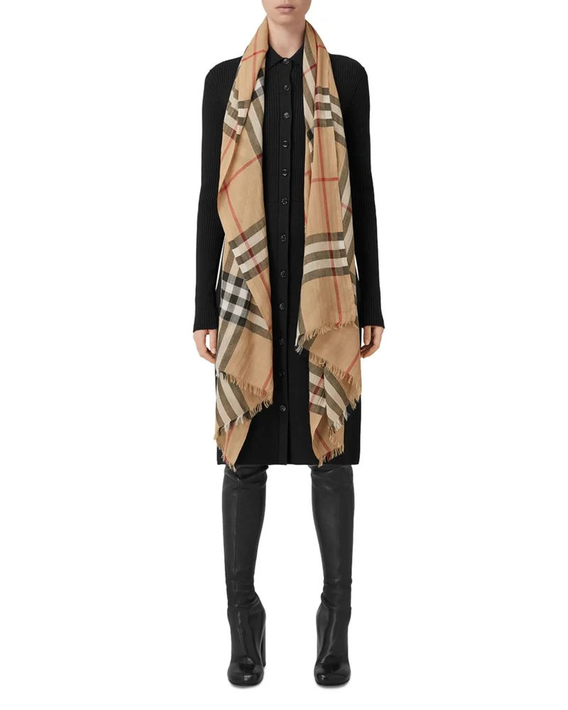 Lightweight Check Wool Silk Scarf