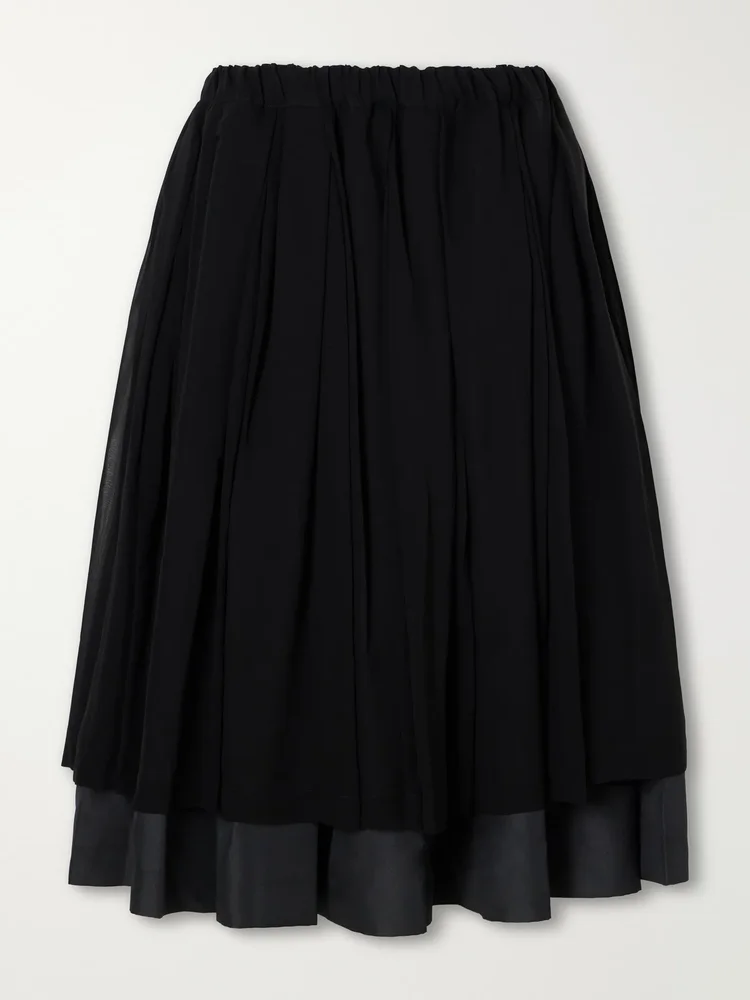 Layered gathered georgette and organza midi skirt