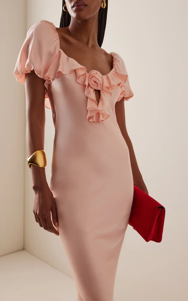 Eden Ruffled Satin Maxi Dress