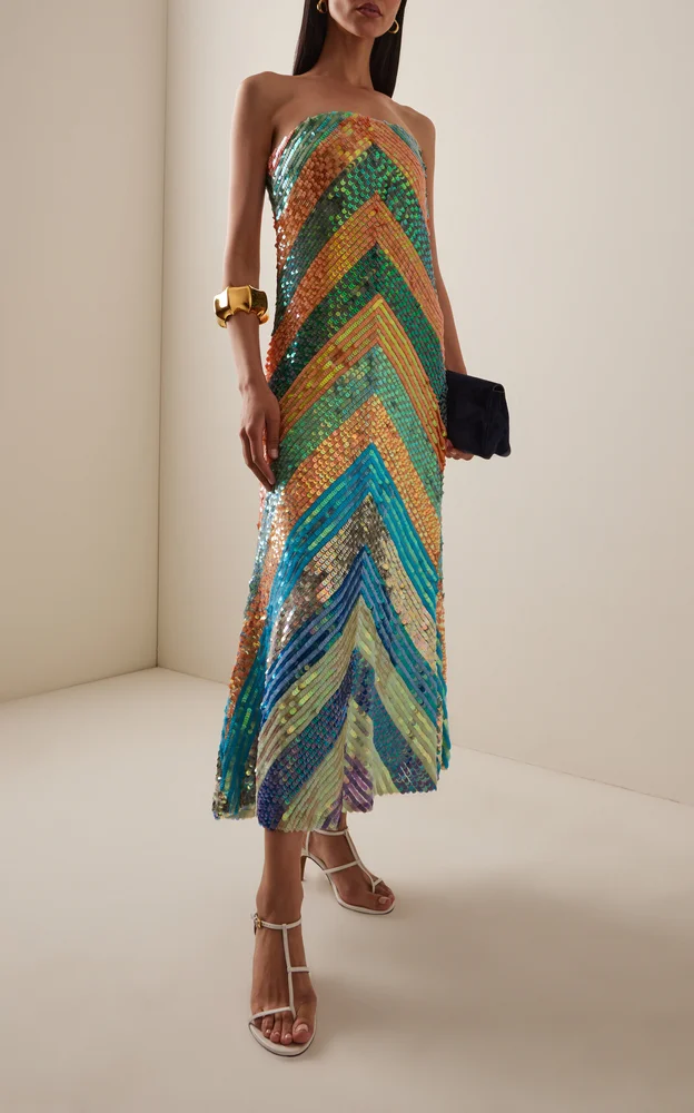 Strapless Hand-Embellished Midi Dress