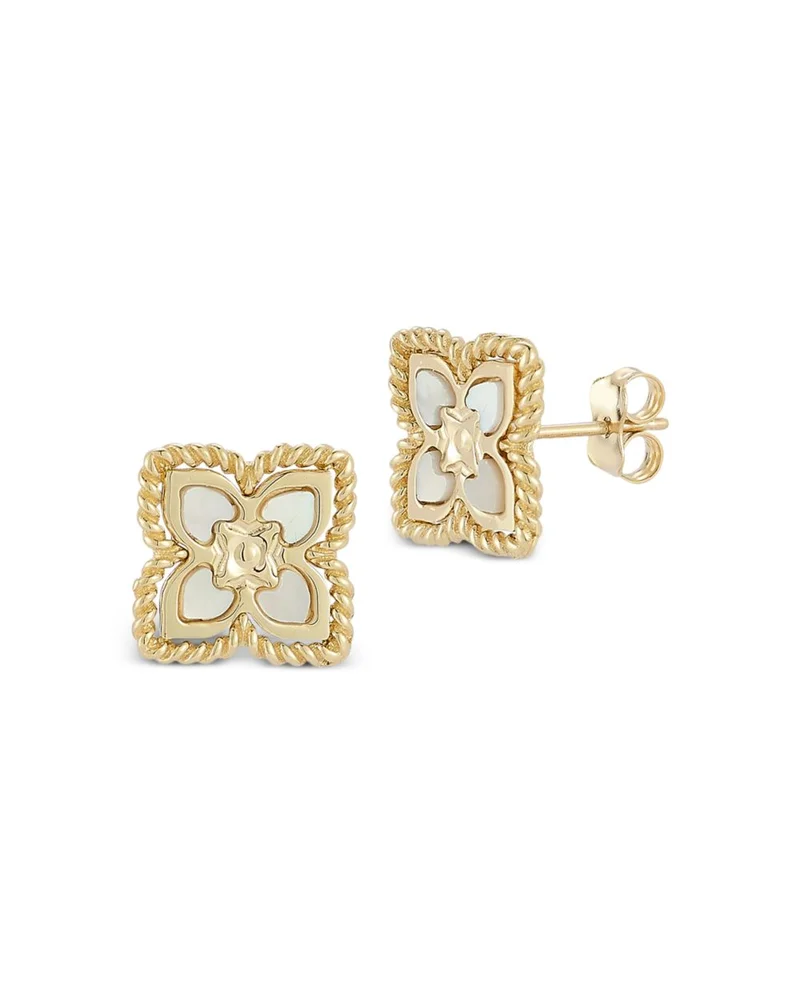14K Yellow Gold Mother of Pearl Clover Stud Earrings
