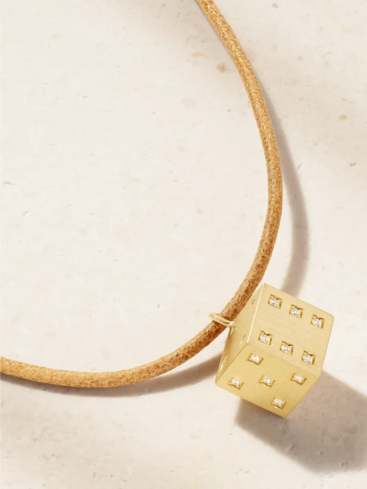 Dado 18-karat gold, diamond and leather necklace