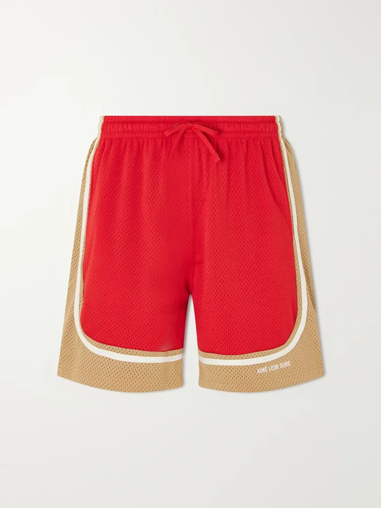 Novelty Straight-Leg Logo-Embroidered Mesh Drawstring Shorts