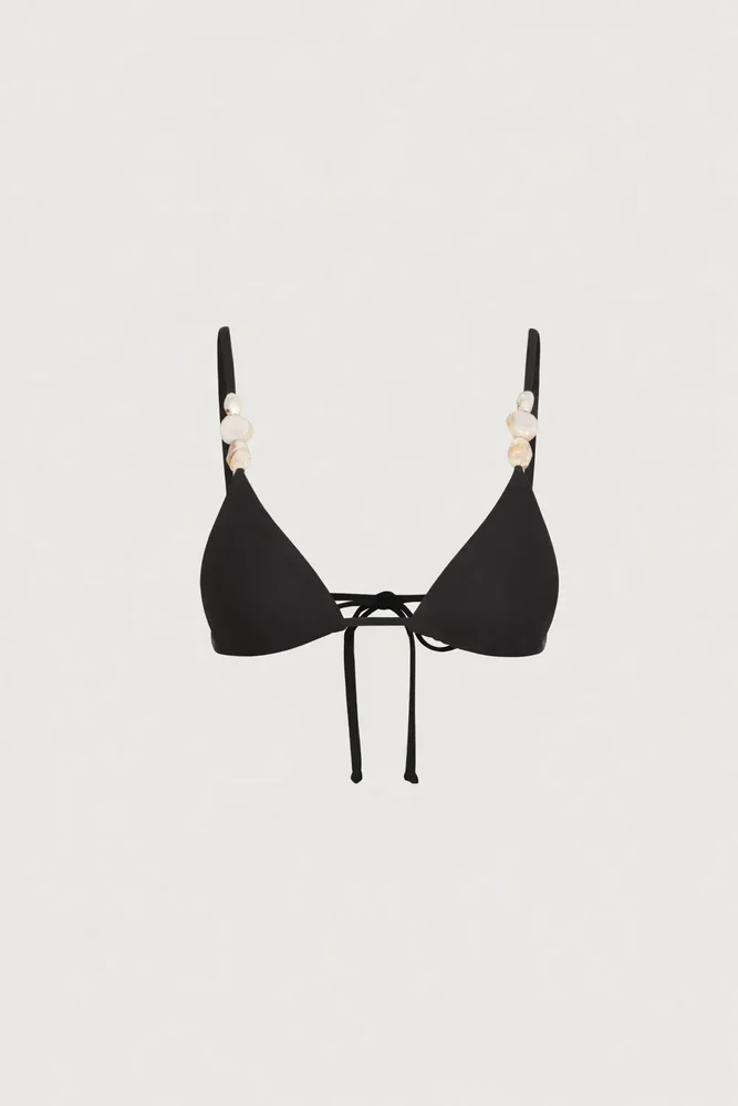 Stone Strap Triangle Top (Faux Suede Black)