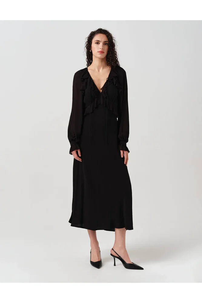 Naomi Long Sleeve Frill Midi Dress