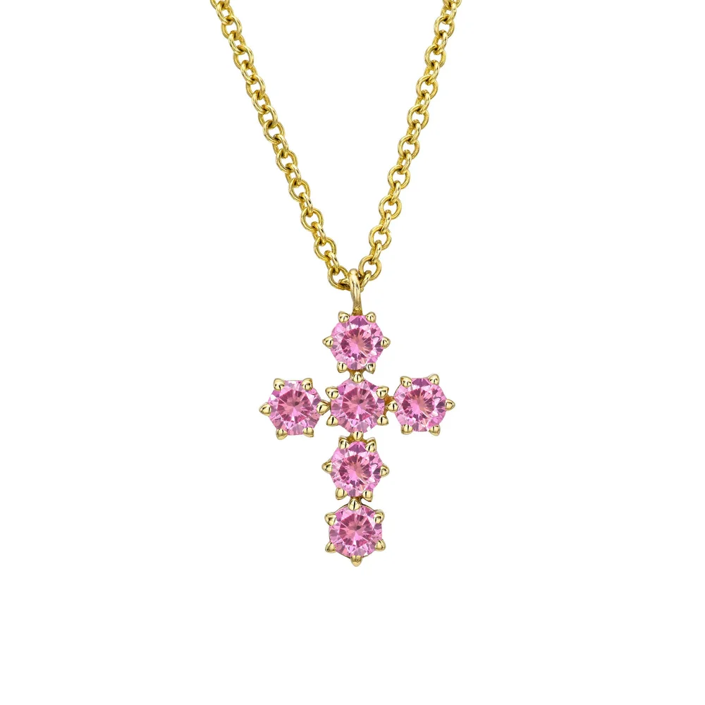 Pink Sapphire Solar Flare Cross Necklace