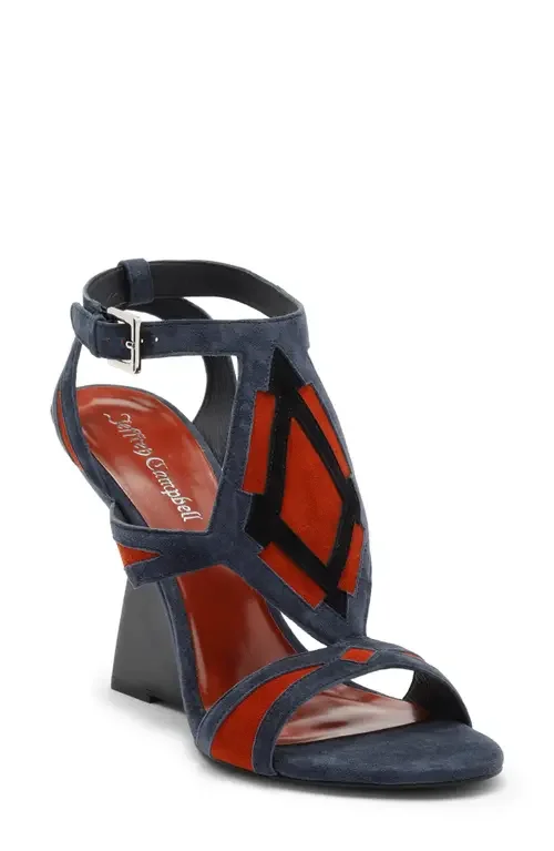 Jeffreycampbellshoes Jeffrey Campbell Tam-Tam Wedge Sandal in Navy Suede Orange at Nordstrom, Size 7