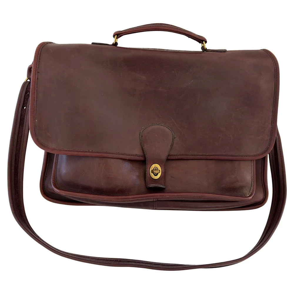 Pre-Owned Vintage Messenger Satchel, Brown Leather