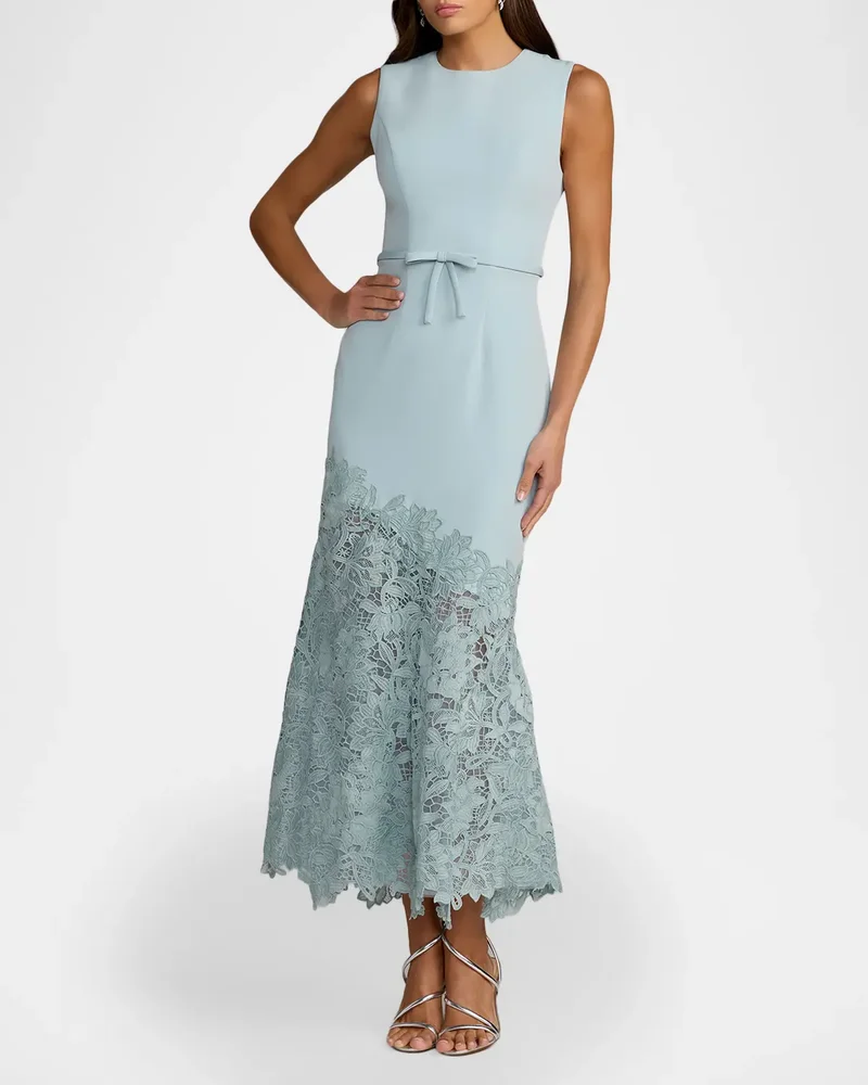 Guipure Lace Crepe Trumpet Midi Dress