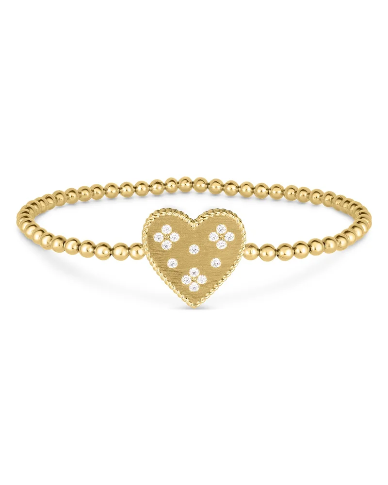 18K Yellow Gold Diamond Venetian Princess Heart Beaded Stretch Bracelet