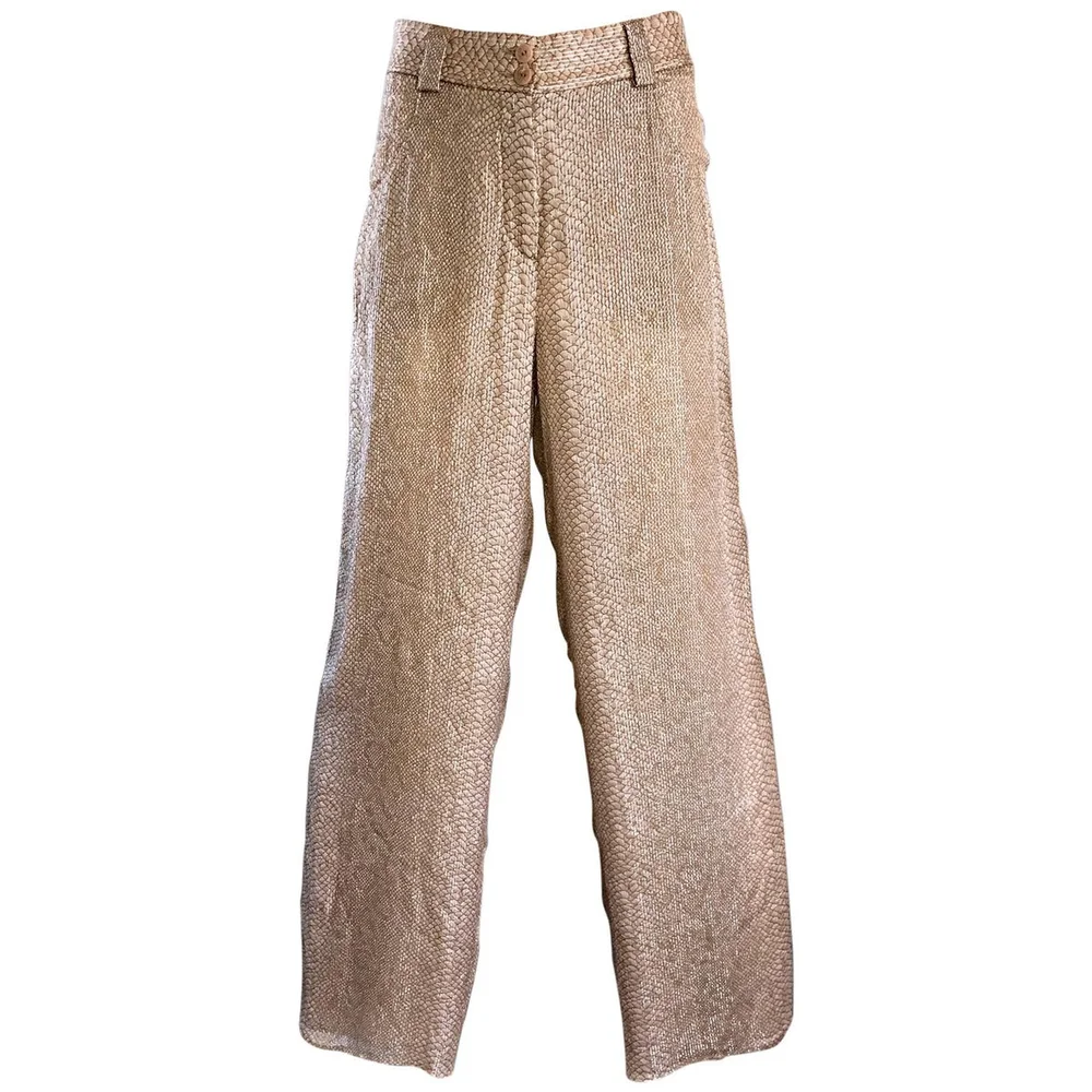 Vintage Giorgio Armani 1990s Beige Gold Silk Chiffon Snakeskin Wide Leg Pants