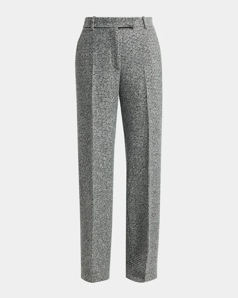 Sequined Broken Chevron Tweed Wide-Leg Tailored Pants