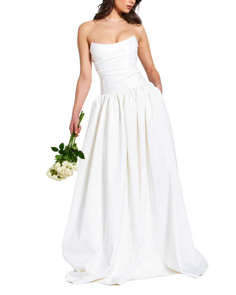 Umay Drop Waist Satin Corset Bridal Gown