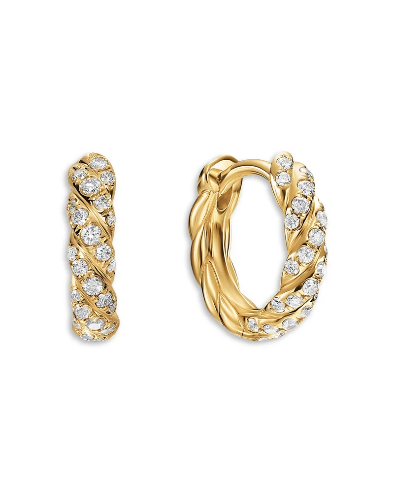 Petite Pavé Hoop Earrings in 18K Yellow Gold with Diamonds, 10mm
