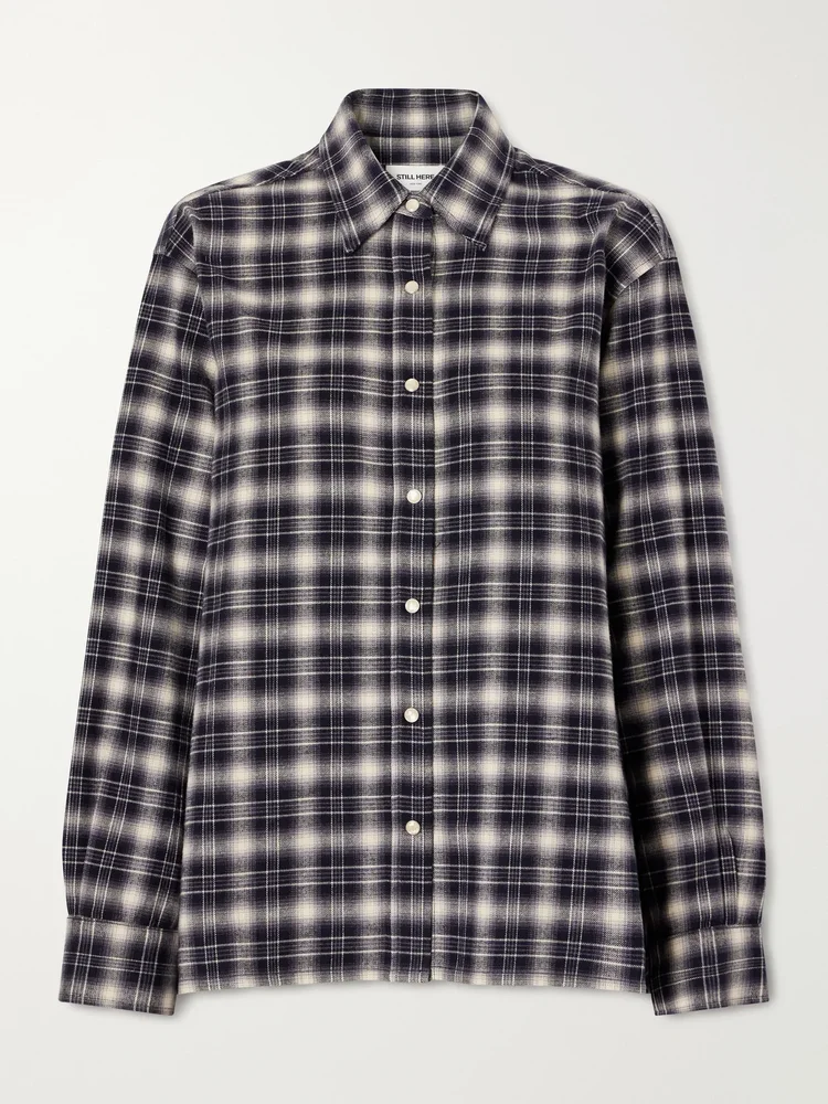 Noon checked cotton-blend plaid shirt