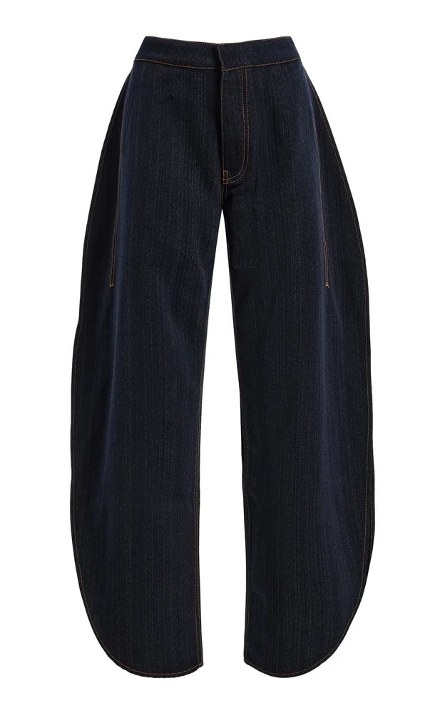 High-Rise Wool Barrel-Leg Pants