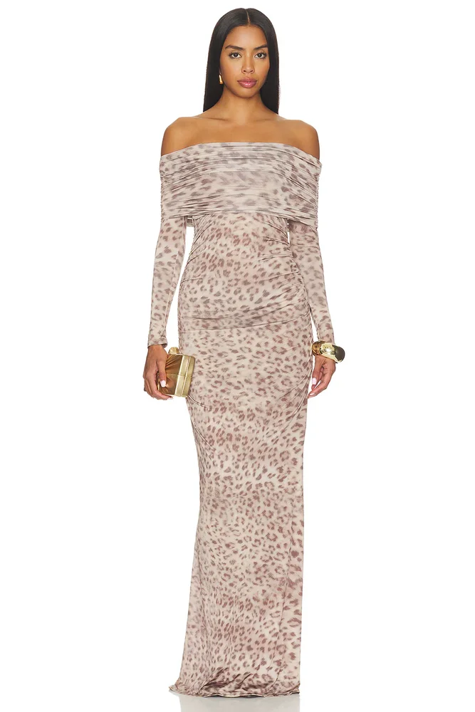 Printed Jersey Off The Shoulder Gown
