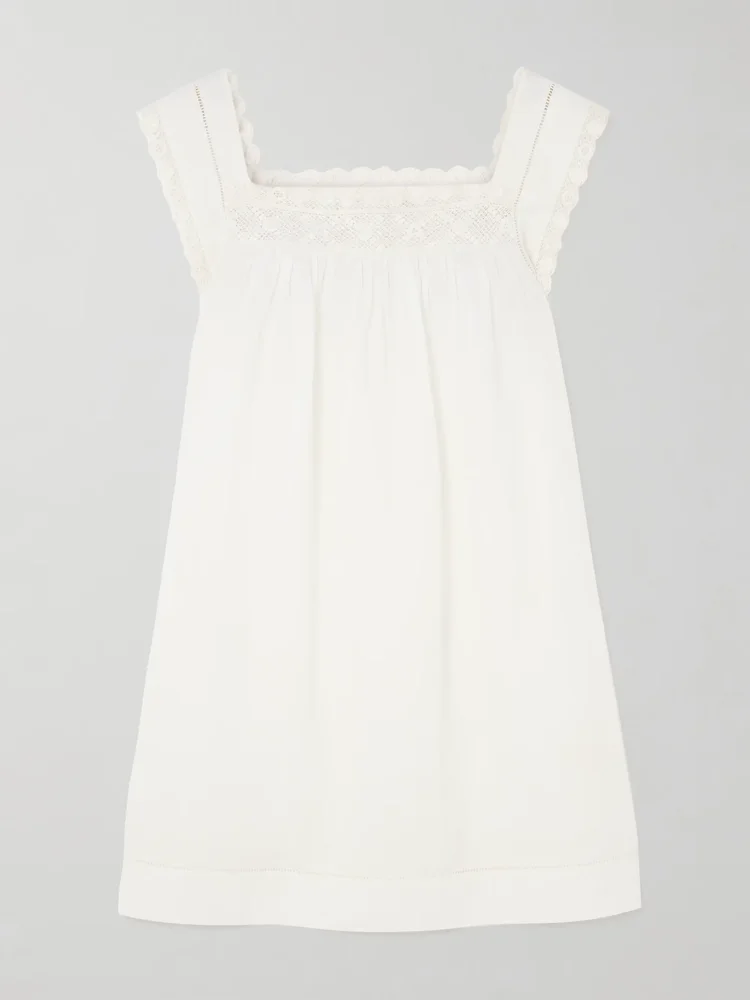 Almadia crochet-trimmed ramie mini dress
