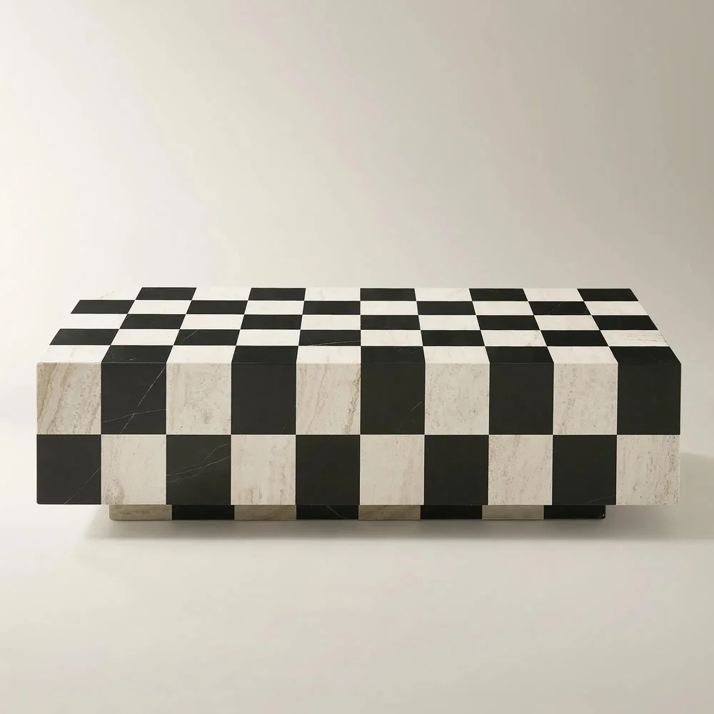 Chessa Rectangular Chequered Marble Coffee Table (53.1")