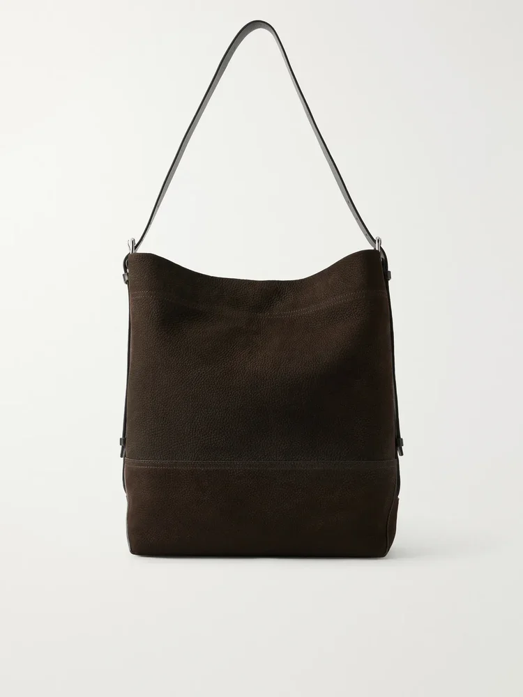 Belted nubuck leather tote