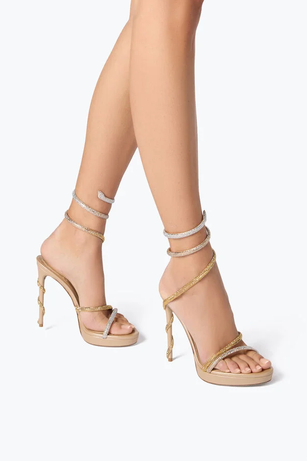 Margot Plateau Sandal with Gold and Silver Crystals 120