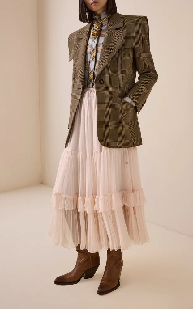 Ruffled Silk Midi Skirt