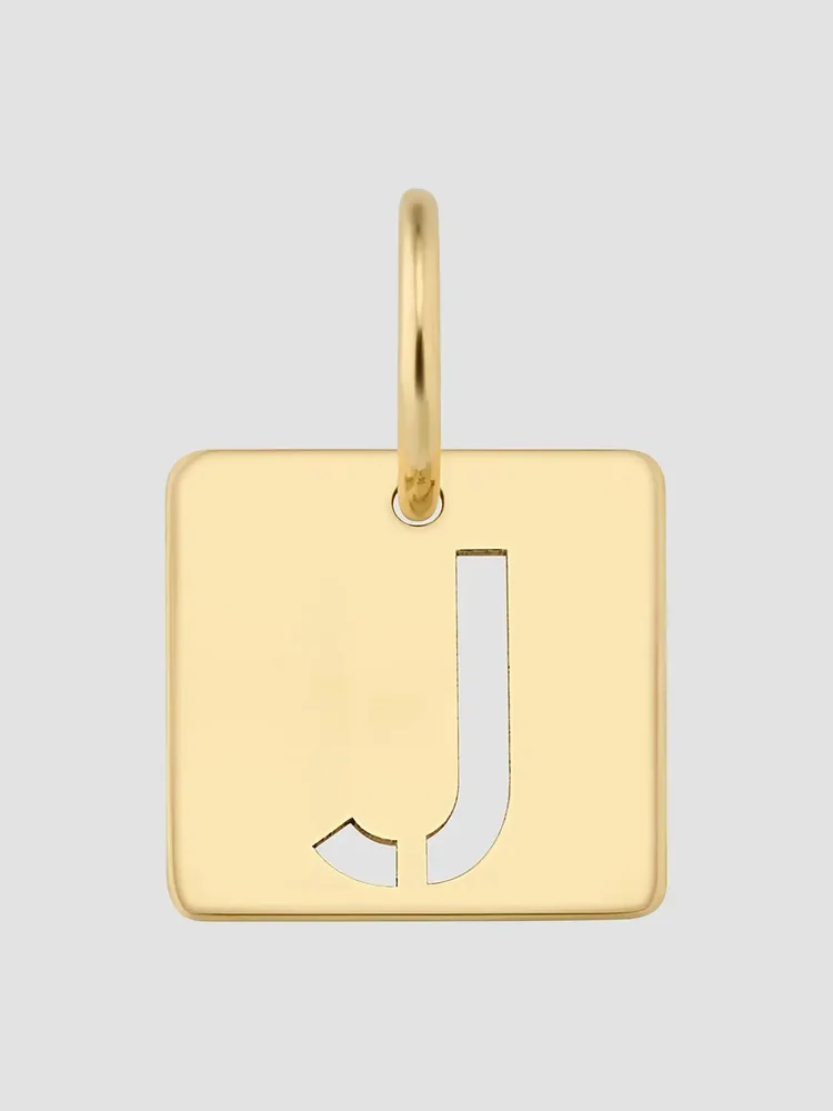 14K Yellow Gold Initial Tile Pendant Charm