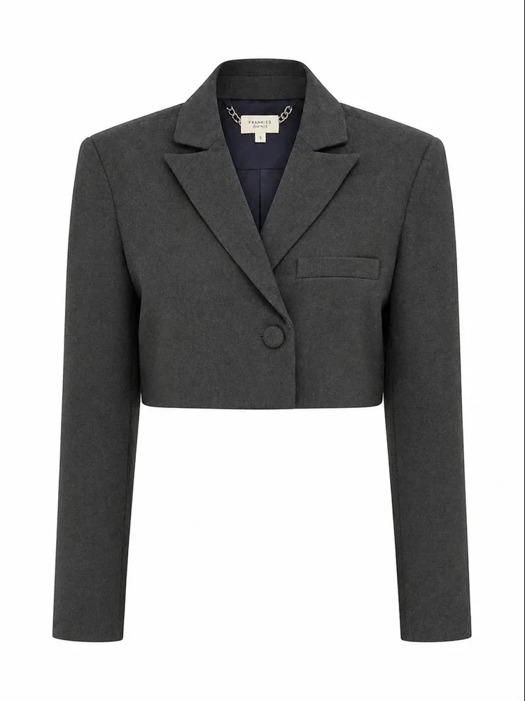 Camila Coelho - Ludlow Cropped Blazer - Gray Charcoal - Size S