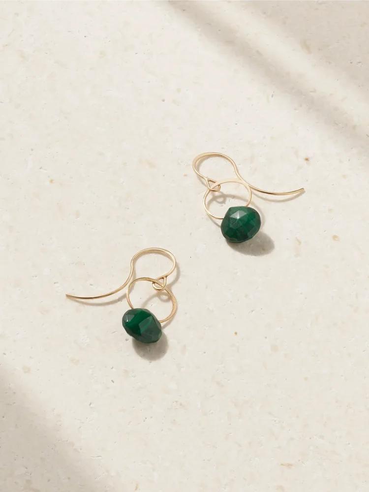 14-karat recycled gold malachite earrings