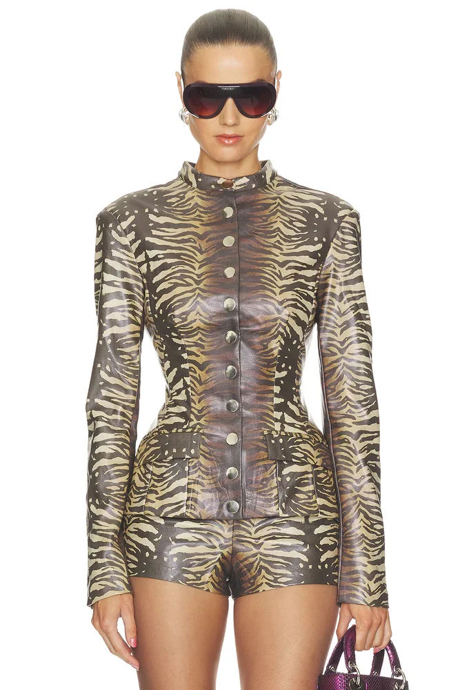 Faux Leather Military Jacket