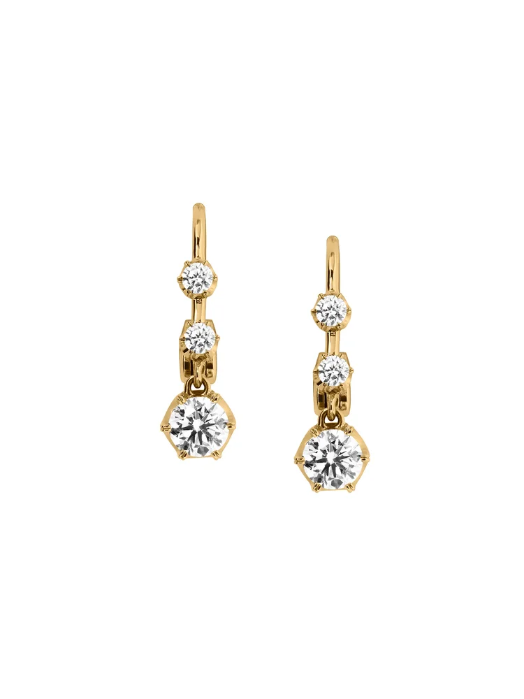 14K Henrietta 3-Stone Drop Earrings in Lab Diamond, 14K Yellow Gold