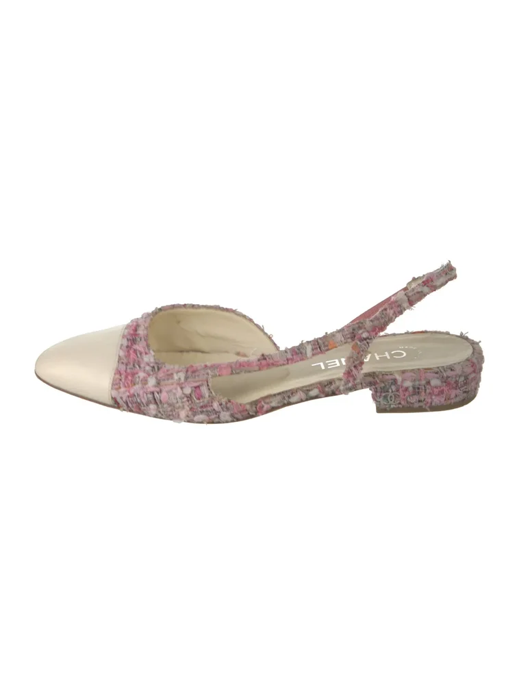 Pre-Owned Interlocking CC Logo Tweed Slingback Flats