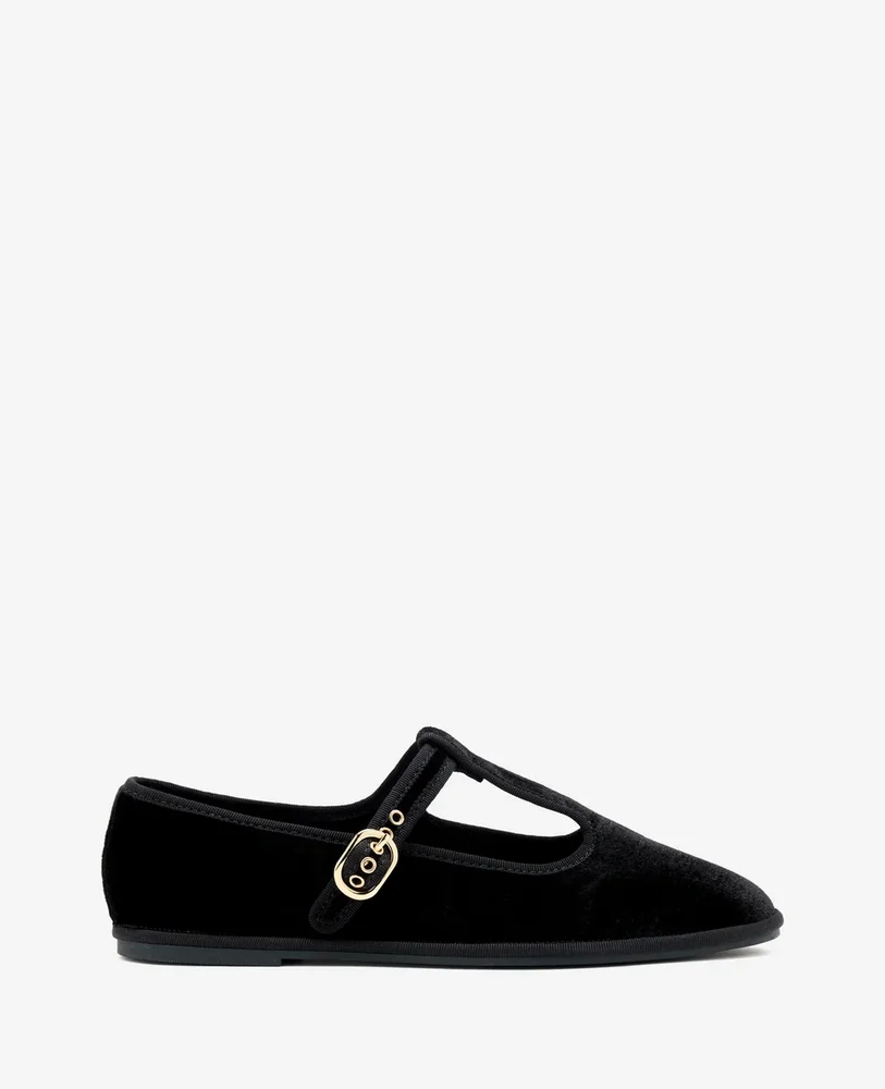 Verona Velvet T-Strap Mary Jane Flat