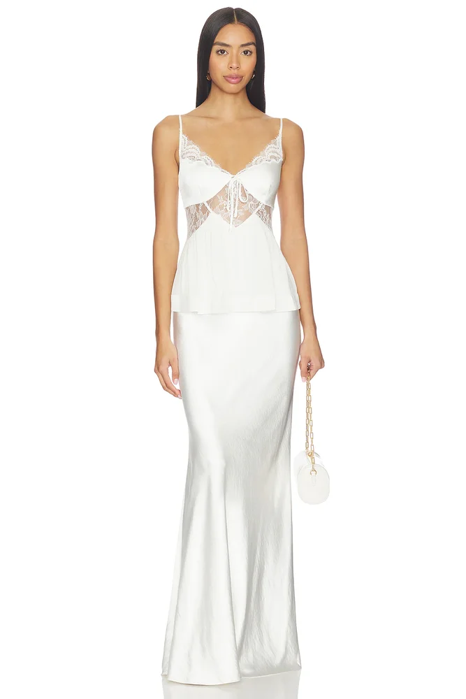 Ivory Satin Halter-Neck Maxi Dress