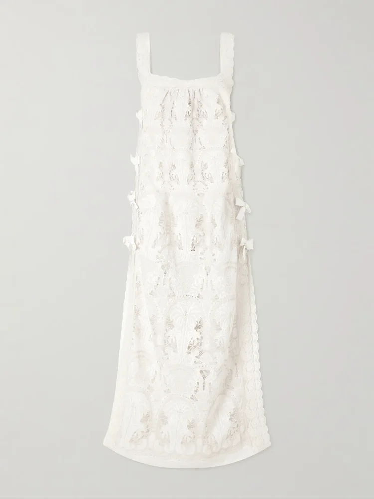 Fiocchini lace-trimmed broderie anglaise cotton-blend maxi dress