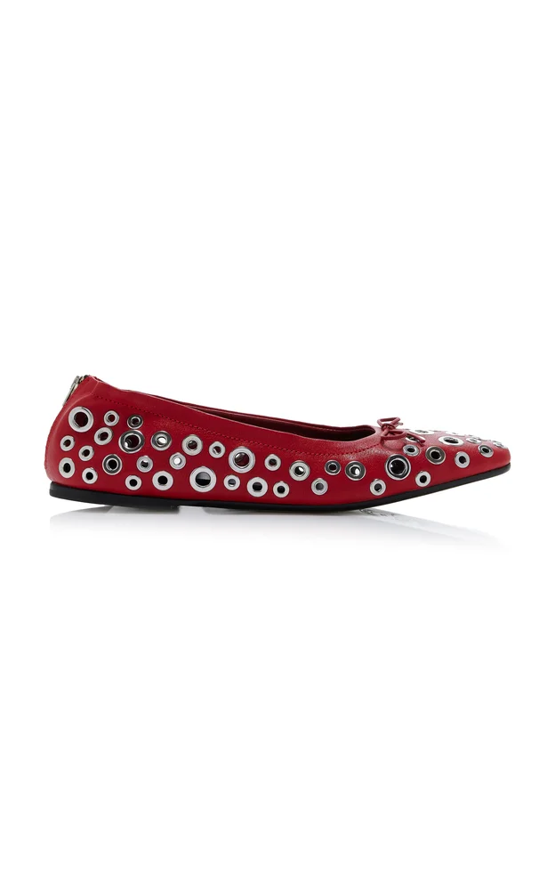 Amy Eyelet-Embellished Leather Ballet Flats