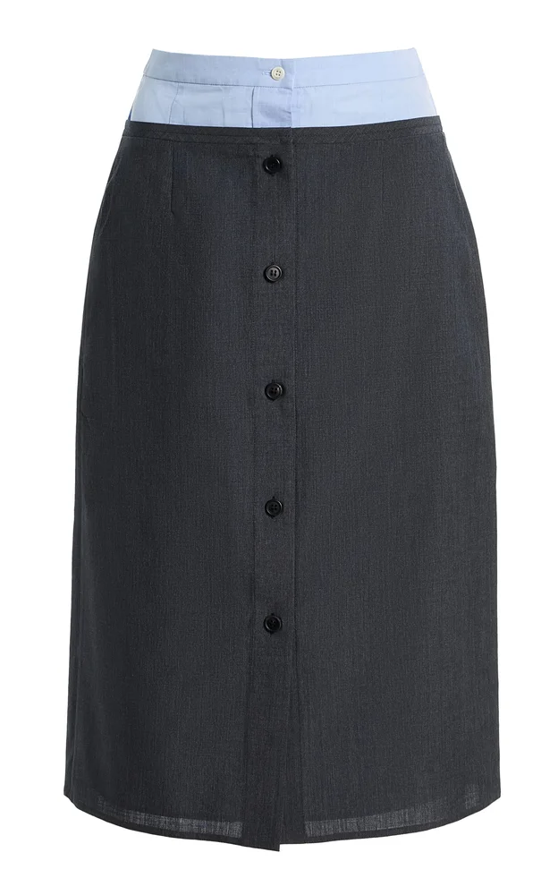Layered Poplin and Wool Midi Skirt