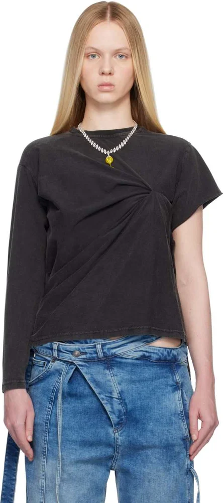 Black Shifted Sleeve Top