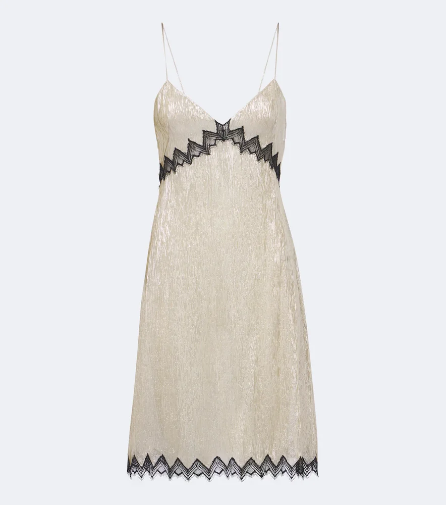 Lace-trimmed silk-blend slip dress