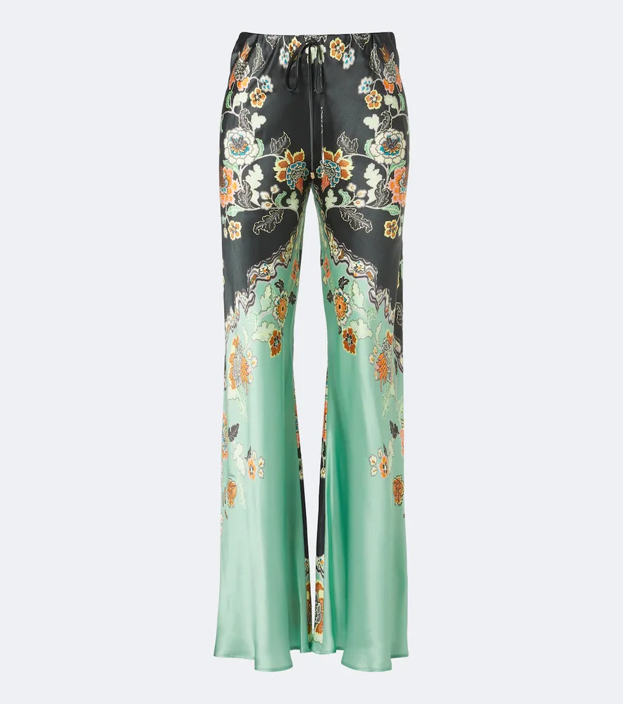 Floral silk satin flared pants