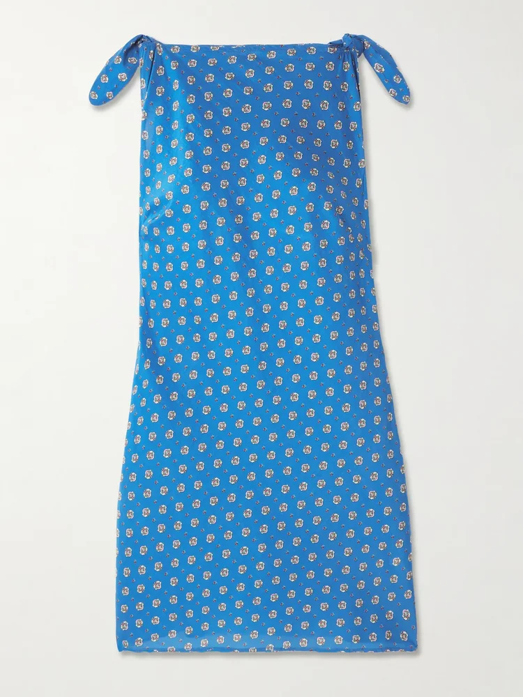 maltina tie detailed printed cotton and silk blend mini dress