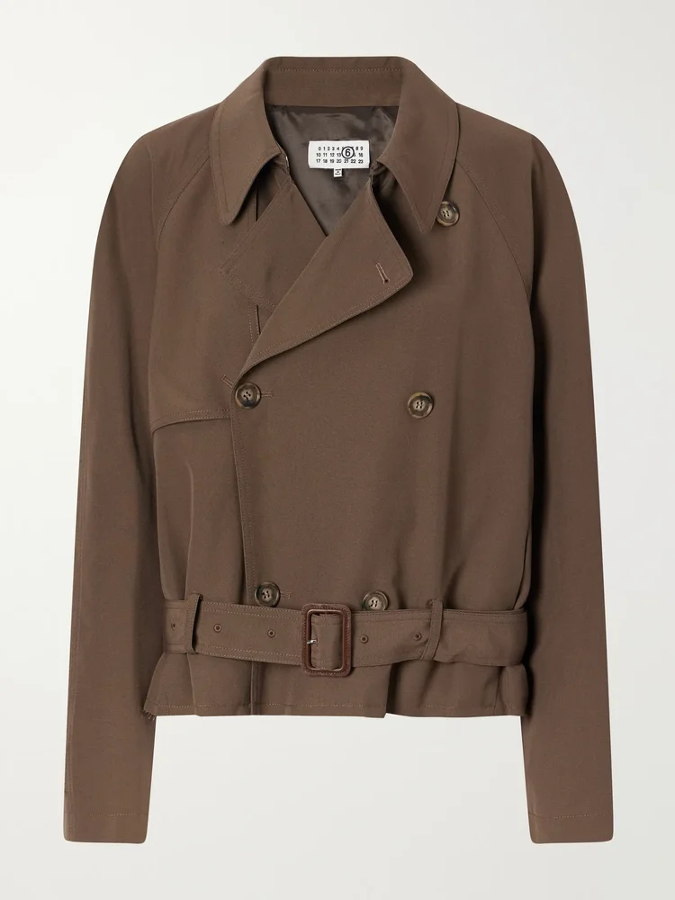 Belted distressed gabardine jacket
