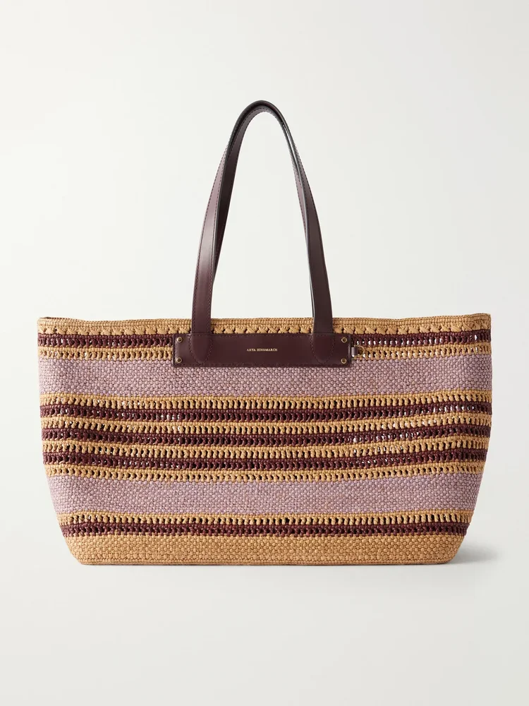 Striped raffia tote