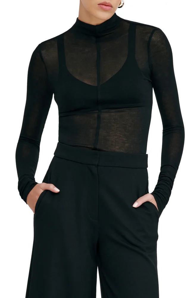 Alicia Sheer Mock Neck Knit Top