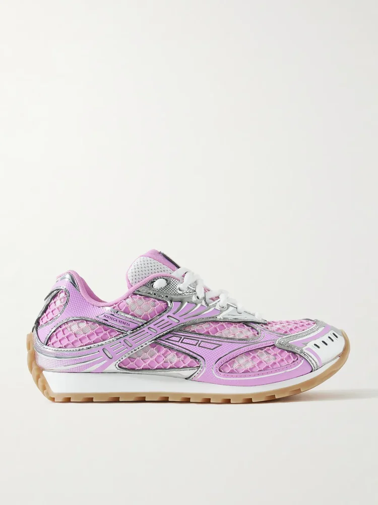 Orbit metallic rubber, mesh and fishnet sneakers