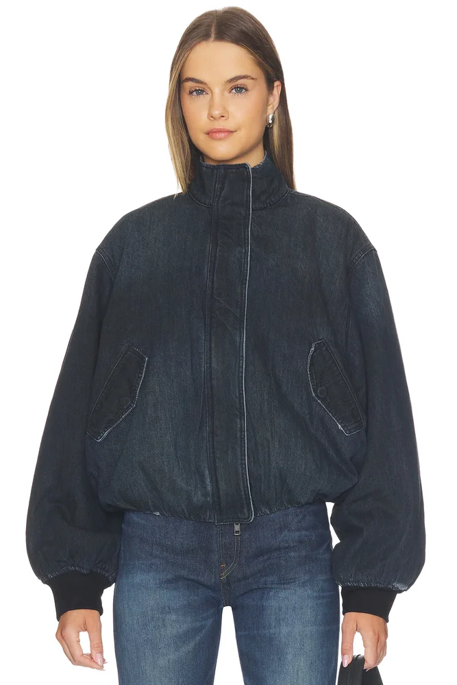 Cropped Denim Bomber Jacket