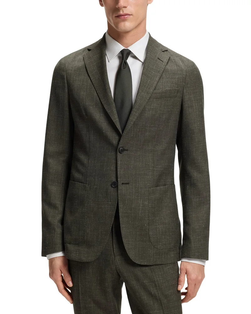 Wool & Linen Melange Unstructured Slim Fit Suit Jacket