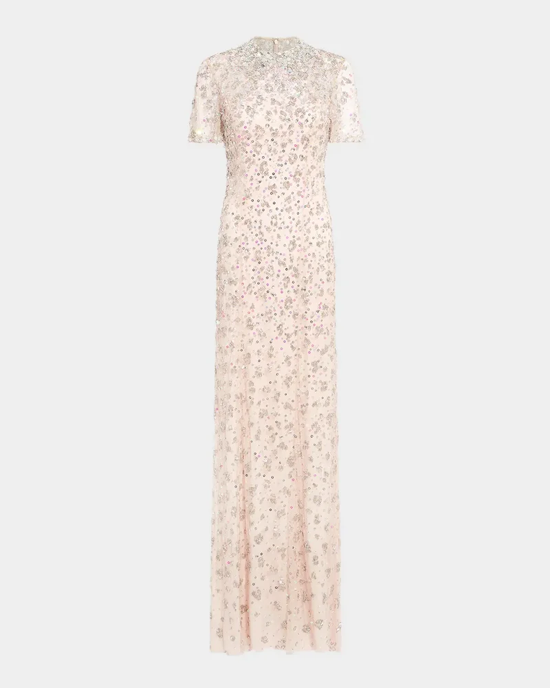 Orchid Crystal Short-Sleeve Column Gown