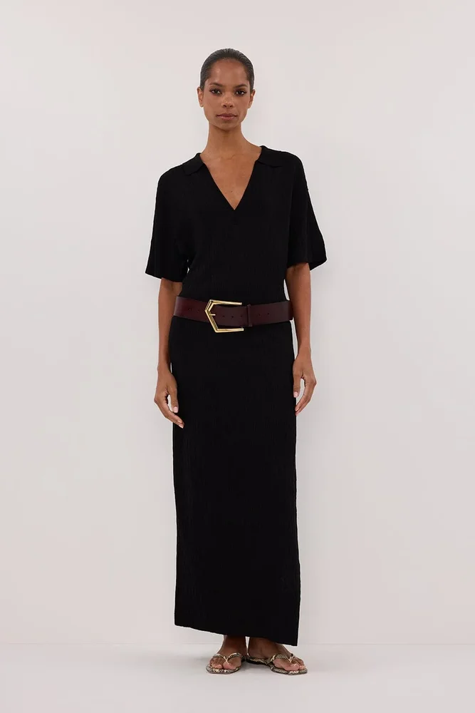 ALIAS BLACK POLO KNIT MIDI DRESS