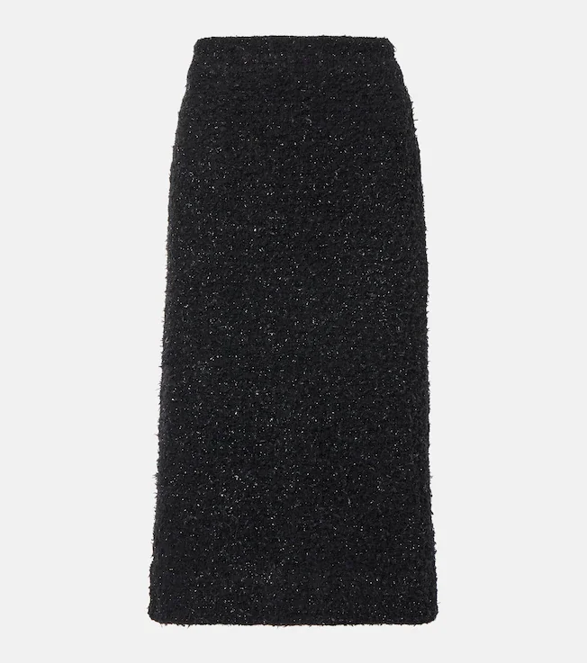 Cotton-blend tweed midi skirt